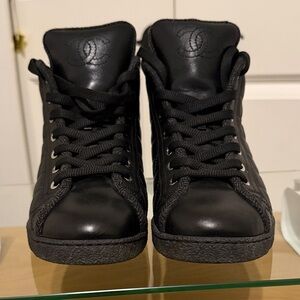 CHANEL Leather High-Top Sneakers